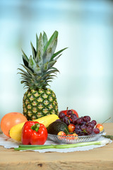 Fruits and Vegetables on Wooden Table