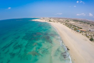 Fototapeta na wymiar Aerial view on sand dunes in Chaves beach Praia de Chaves in Bo