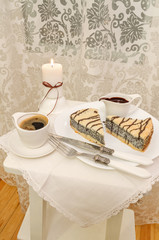 German poppy seed cake on white plate