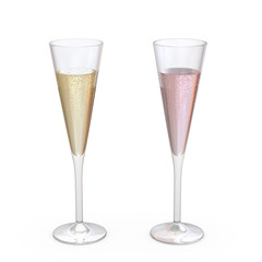 Champagne Trumpet Flutes Glasses set with liquid, clipping path