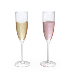 Champagne Flutes Classic Glasses set with liquid, clipping path