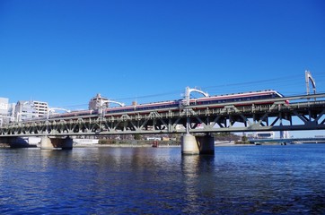 Obraz premium 特急列車と鉄橋