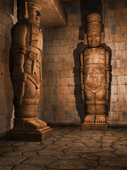 Wnętrze starożytnej świątyni z posągami bogów © Obsidian Fantasy
