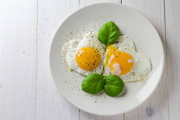 Fried eggs shape hearts Valentines dish
