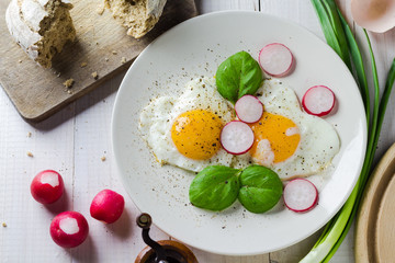 Fried eggs shape hearts Valentines dish
