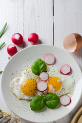Fried eggs shape hearts Valentines dish