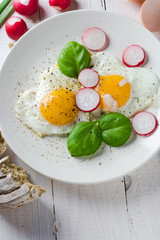 Fried eggs shape hearts Valentines dish