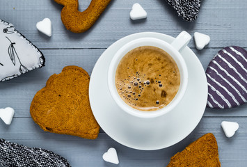 Valentine cup coffee boards sugar cubes cakes heart