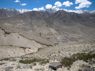Tajikistan. View from the Pamir Highway on the river Panj and th
