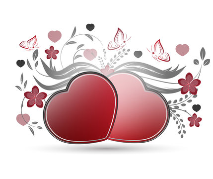 Valentines heart, butterflies and floral pattern, vector image