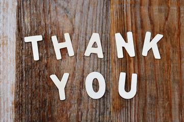 thank you words on wooden background
