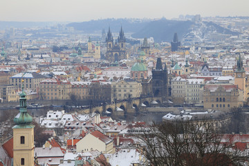 Fototapeta premium First Snow in Prague City, Czech Republic