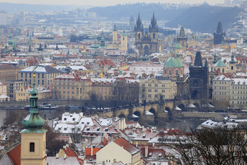 Fototapeta na wymiar First Snow in Prague City, Czech Republic