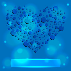 Blue water drops heart card background