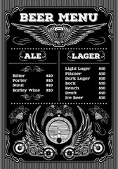 template for the beer menu with motorcycles and wings