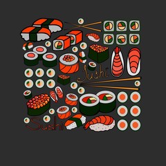 Fototapeta na wymiar sushi and rolls, vector illustration