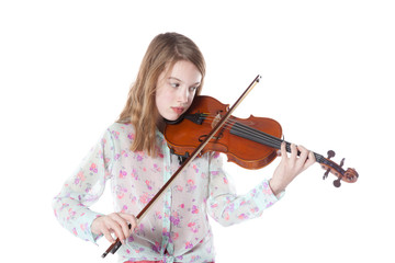 young girl in studio plays the violin