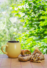 Valentine's Day. Good morning! Love cloud massage. Ceramic cup w