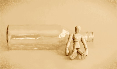 sitting near bottle vin  - illustration based on own photo image