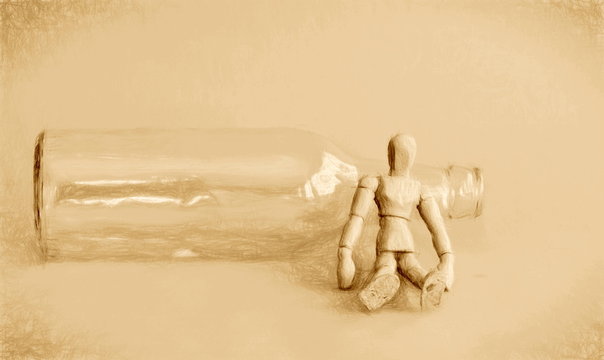 sitting near bottle vin  - illustration based on own photo image