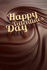 Gold Happy valentines day. Chocolate swirl background.