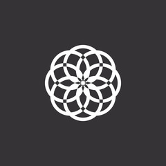 White floral logo template, abstract black background