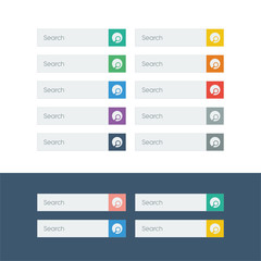 Search flat design icons set in colorful bars for graphic user