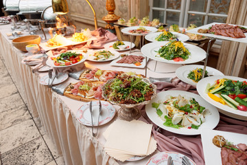 Catering table full of food