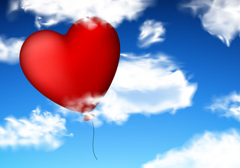 Fototapeta na wymiar Red heart balloon in sky.
