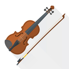 Fototapeta na wymiar color flat style vector violin fiddle bow on white background .