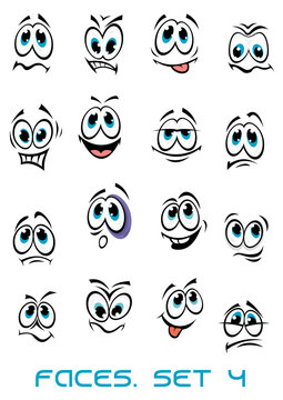 Cartoon faces set with many emotions