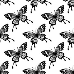 Seamless background pattern of flying butterflies