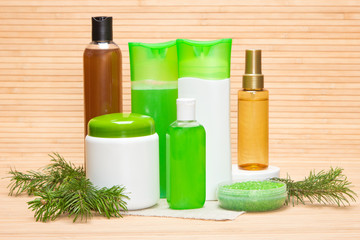 Fototapeta na wymiar Natural hair care cosmetics and accessories