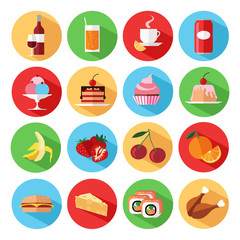 Fototapeta na wymiar Set of flat food and drinks icons set.