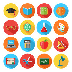 Set of flat school and education icons set.