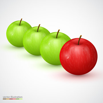 Row Of Green Apple With Red Main One