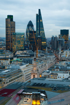 City of London panorama in sunset, view from St. Paul cathedral