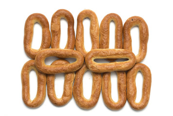 Background of dry bagels. Photo.