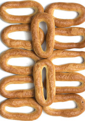 Background of dry bagels. Photo.