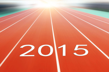 Number 2015 on red plastic runway
