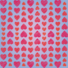 Ornament from hearts arranged vertically on blue background