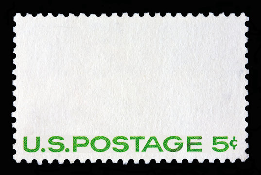 White postal stamp with the writing "US Postage 5c".