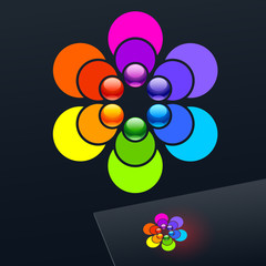 Vector logo with colorful flower on dark Background.