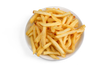 Bowl of french fries on a white background