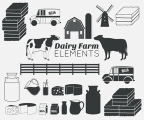 dairy farm vector elements,milk icon set
