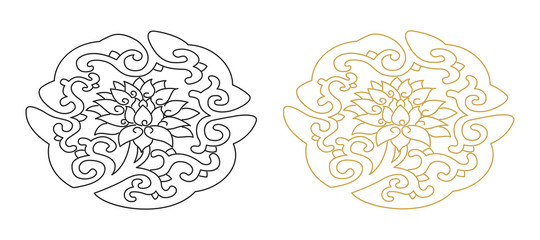 line vintage Chinese pattern with flower