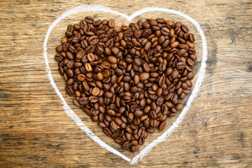 Coffee heart from coffee beans