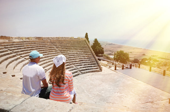 A couple in the Kourion's amphiteater. Cyprus