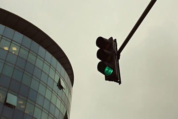 Green traffic light in the city