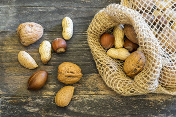Nuts on a wooden board